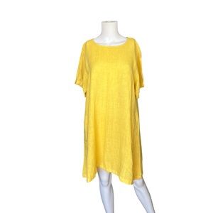 Vintage Cotton Connection Yellow Shift Dress Linen Made in USA Womens Size XL